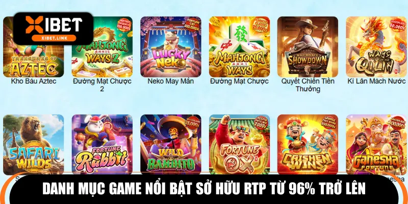 Danh mục game nổi bật sở hữu RTP từ 96% trở lên